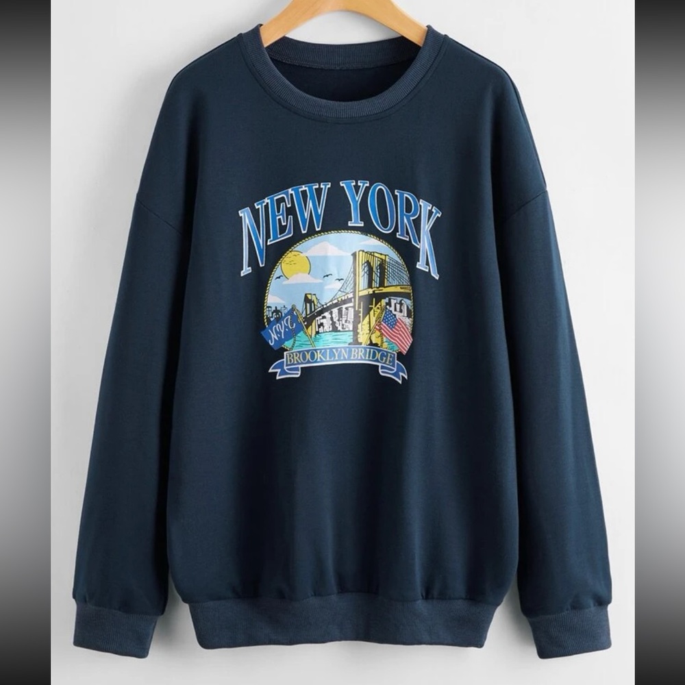 New York Brooklyn Navy Blue Crew Neck Sweatshirt
